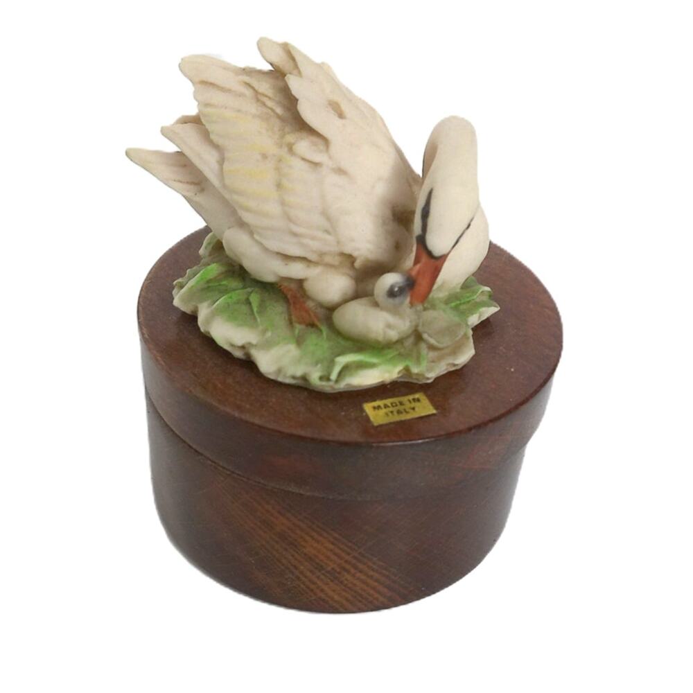 Vintage Giuseppe Armani Capidomonte Swan Trinket Box Italy